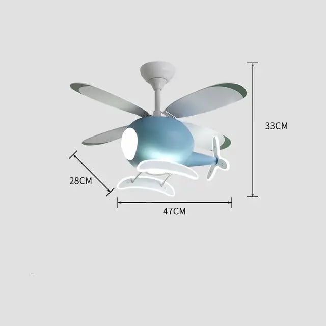 DecorBites™ Aircraft LED Chandelier Ceiling Fan Light Remote Dimming Kids Room Bedroom Decor