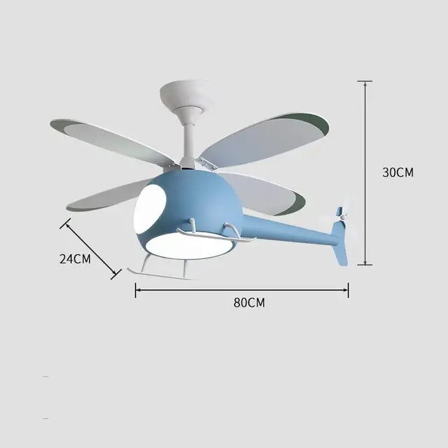 DecorBites™ Aircraft LED Chandelier Ceiling Fan Light Remote Dimming Kids Room Bedroom Decor