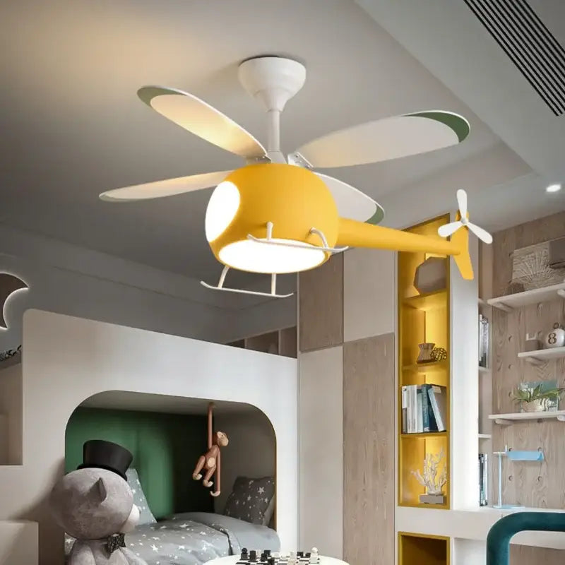 DecorBites™ Aircraft LED Chandelier Ceiling Fan Light Remote Dimming Kids Room Bedroom Decor