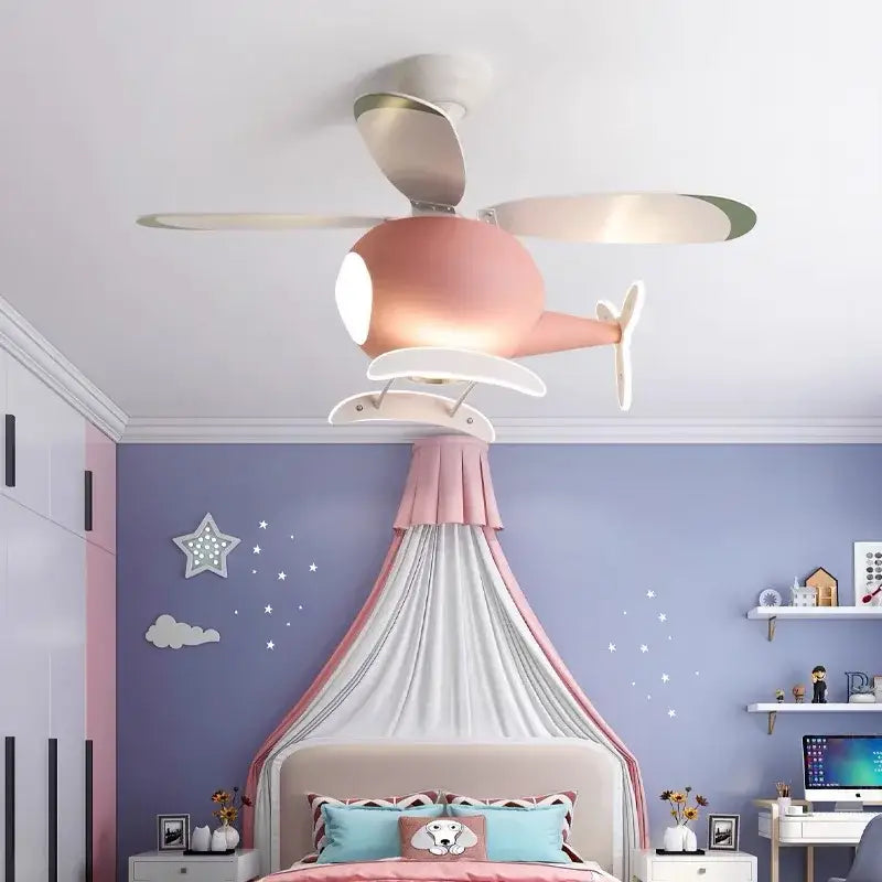 DecorBites™ Aircraft LED Chandelier Ceiling Fan Light Remote Dimming Kids Room Bedroom Decor