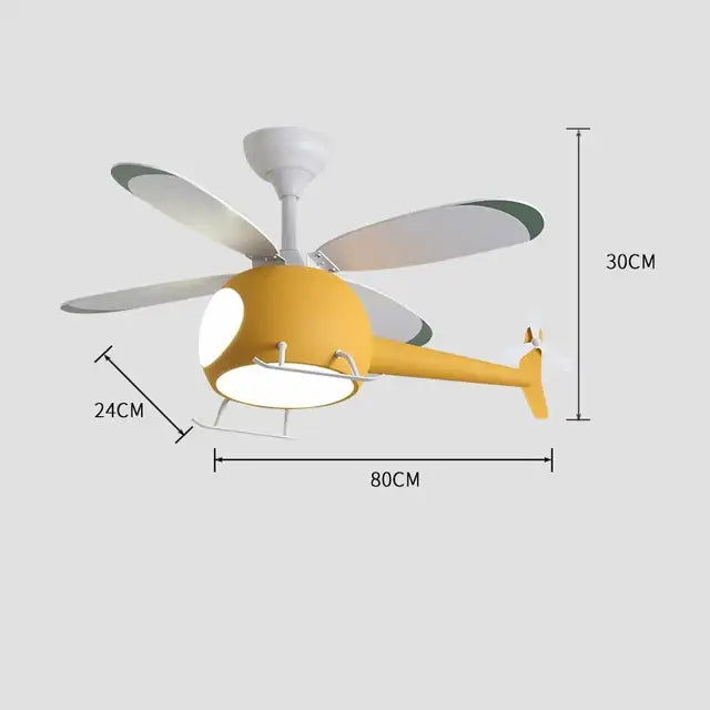 DecorBites™ Aircraft LED Chandelier Ceiling Fan Light Remote Dimming Kids Room Bedroom Decor