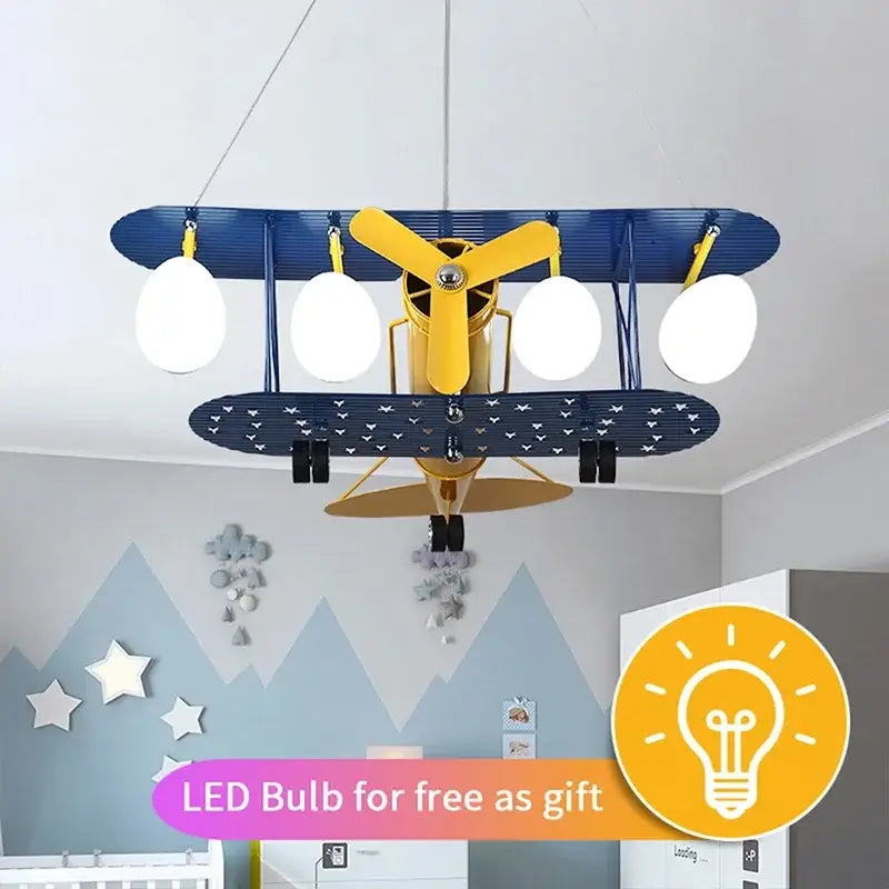 DecorBites™ Airplane Chandelier Kids LED Lights Cartoon Boys Bedroom Cute Gift
