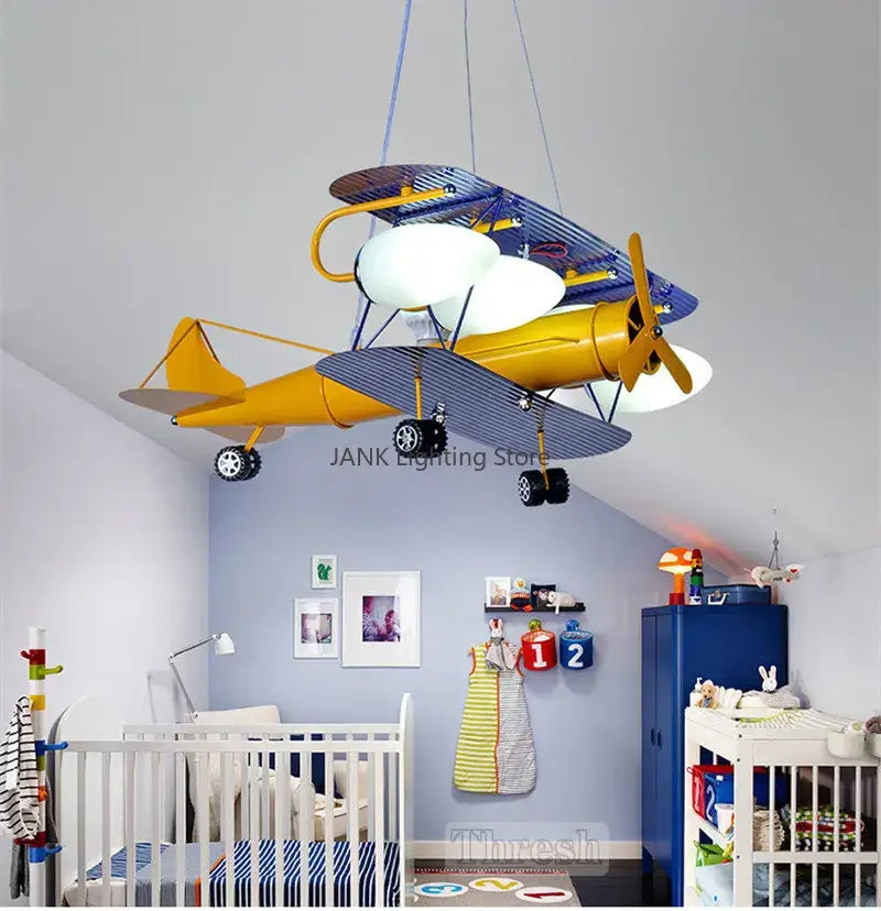 DecorBites™ Airplane Kids LED Chandelier: Eye-Friendly Baby Boy Room Lighting for Environmental Decor.