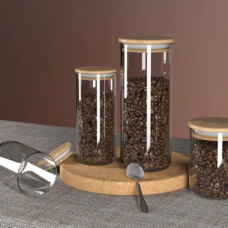 DecorBites™ Airtight Glass Coffee Bean Storage Jar with Bamboo Lid for Kitchenpreservation