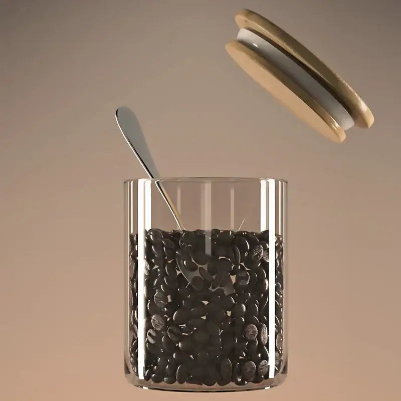 DecorBites™ Airtight Glass Coffee Bean Storage Jar with Bamboo Lid for Kitchenpreservation