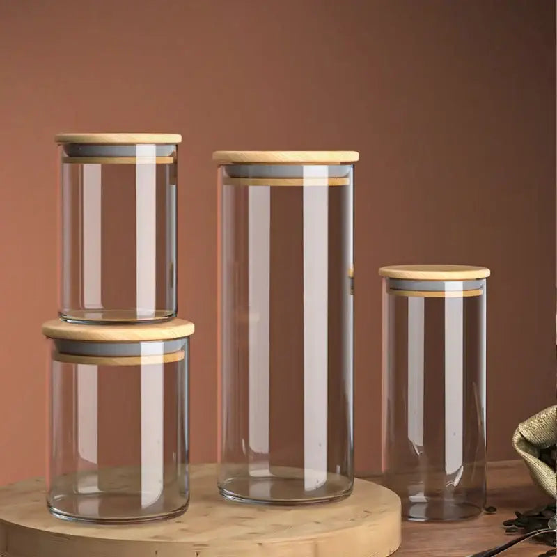 DecorBites™ Airtight Glass Coffee Bean Storage Jar with Bamboo Lid for Kitchenpreservation