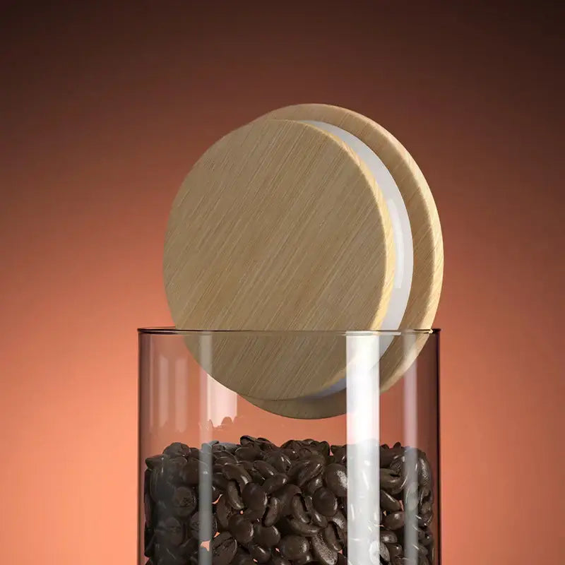 DecorBites™ Airtight Glass Coffee Bean Storage Jar with Bamboo Lid for Kitchenpreservation