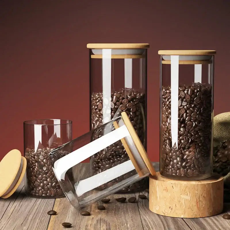 DecorBites™ Airtight Glass Coffee Bean Storage Jar with Bamboo Lid for Kitchenpreservation
