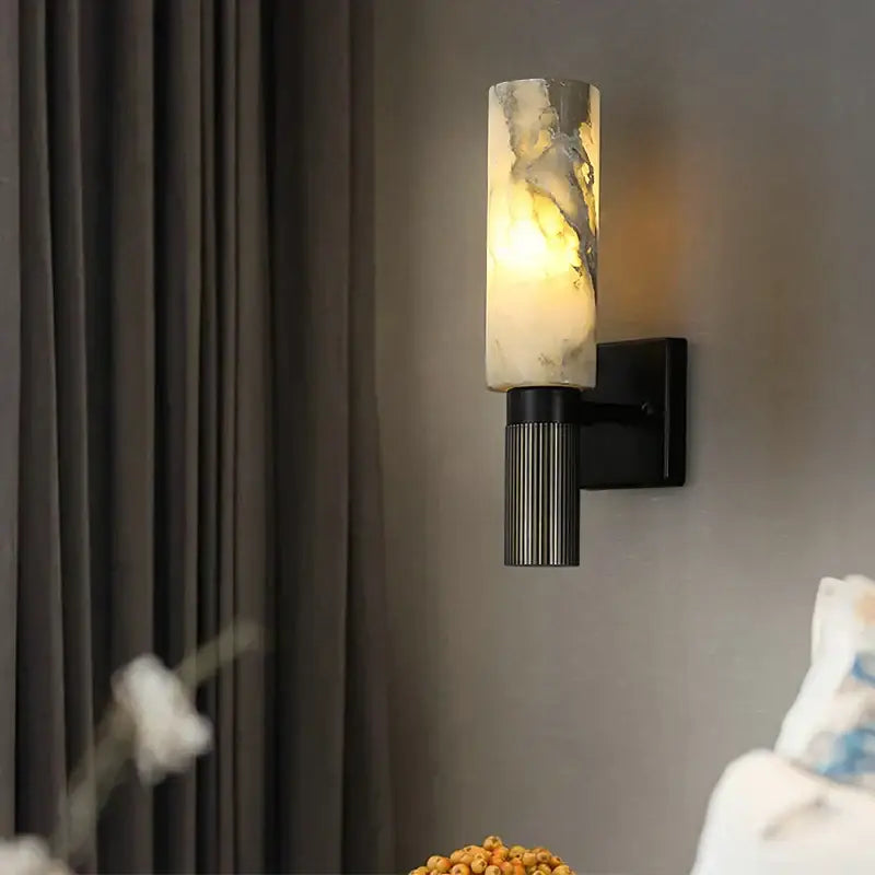 DecorBites™ Alabaster Copper Wall Lamp | Luxury Marble Sconce LED Light | Bedroom Living Room Fixture