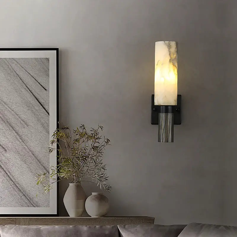 DecorBites™ Alabaster Copper Wall Lamp | Luxury Marble Sconce LED Light | Bedroom Living Room Fixture