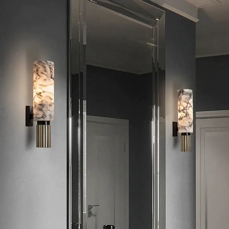 DecorBites™ Alabaster Copper Wall Lamp: Luxury Marble Sconce with LED Light Fixture