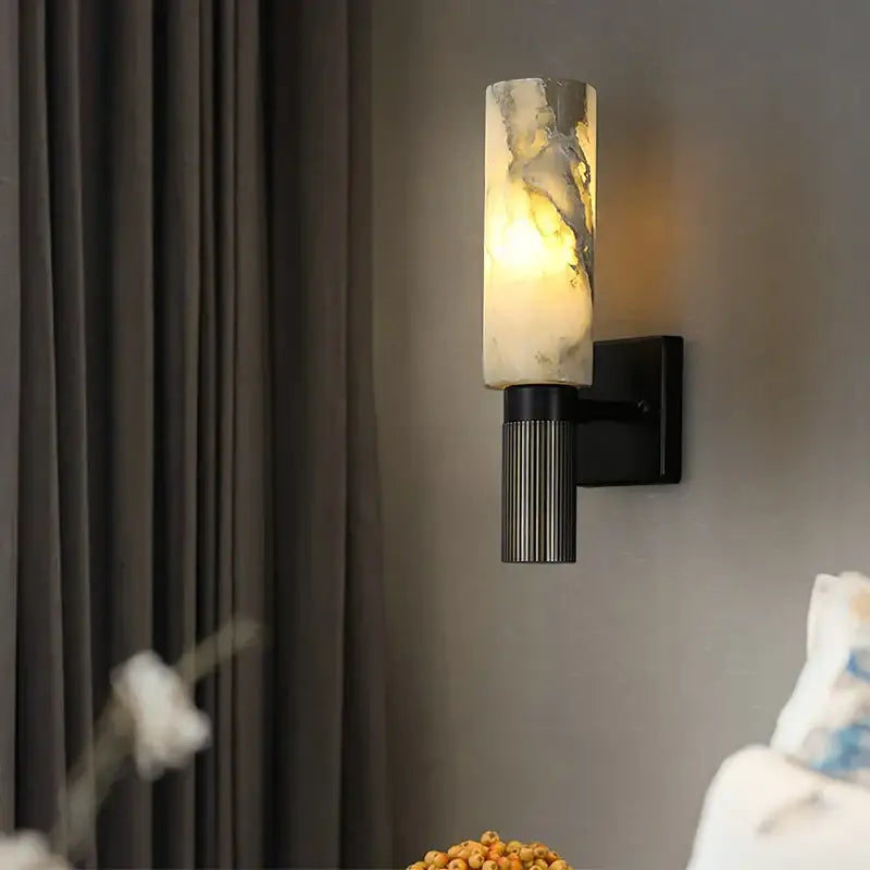 DecorBites™ Alabaster Copper Wall Lamp: Luxury Marble Sconce with LED Light Fixture