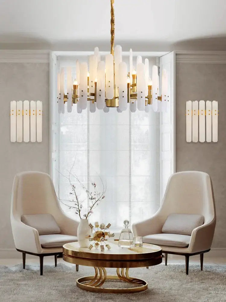 DecorBites™ Alabaster Gold Chrome Chandelier Suspension Luminaire for Living Room