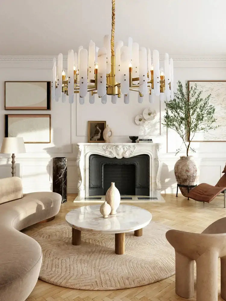 DecorBites™ Alabaster Gold Chrome Chandelier Suspension Luminaire for Living Room