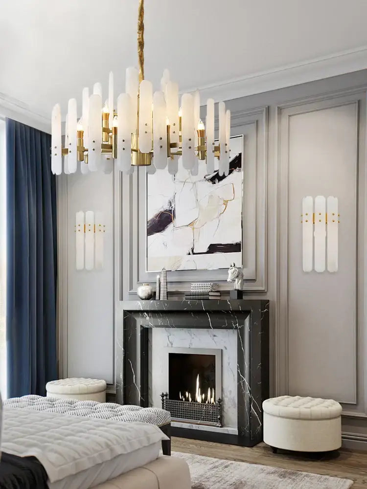 DecorBites™ Alabaster Gold Chrome Chandelier Suspension Luminaire for Living Room