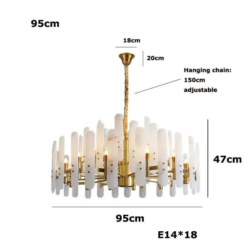 DecorBites™ Alabaster Gold Chrome Chandelier Suspension Luminaire for Living Room