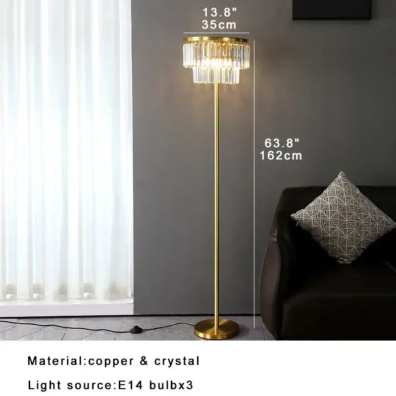 DecorBites™ All Brass Crystal Floor Lamp Gold Luxury Decor Living Room Lighting