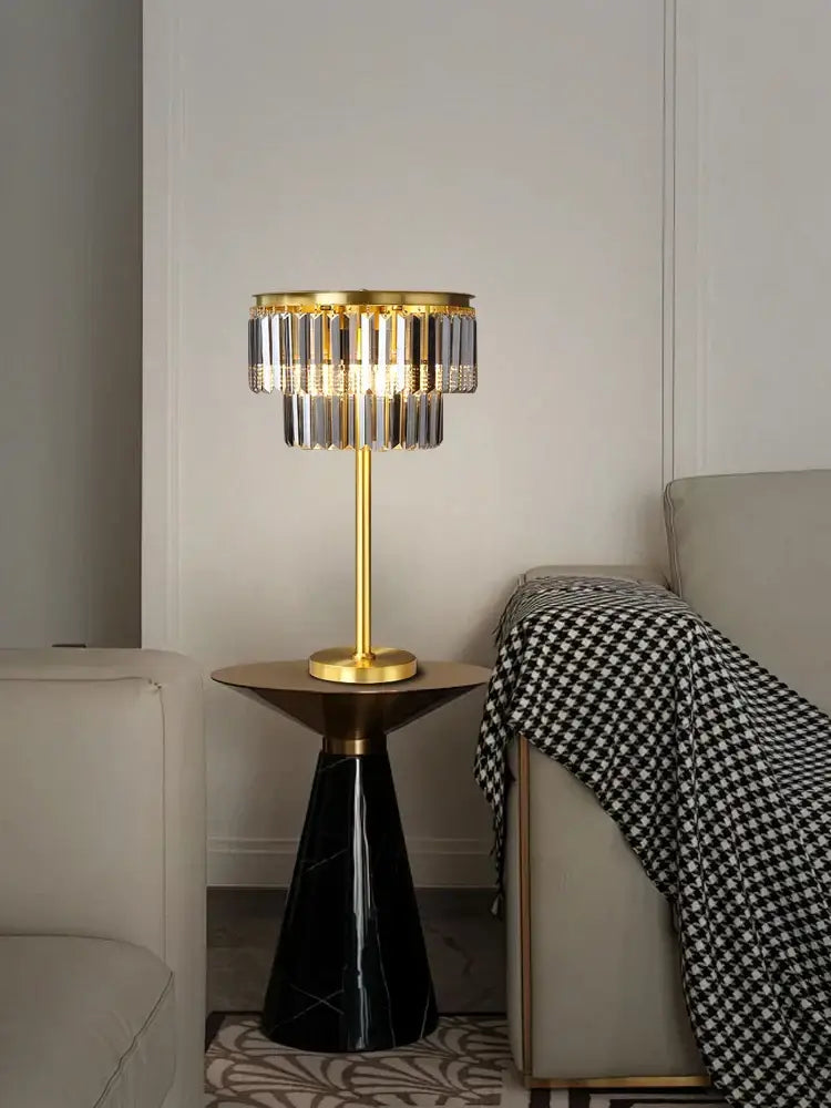 DecorBites™ All Brass Crystal Floor Lamp Gold Luxury Decor Living Room Lighting