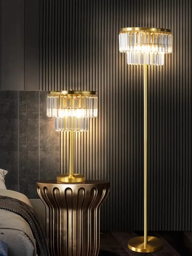 DecorBites™ All Brass Crystal Floor Lamp Gold Luxury Decor Living Room Lighting