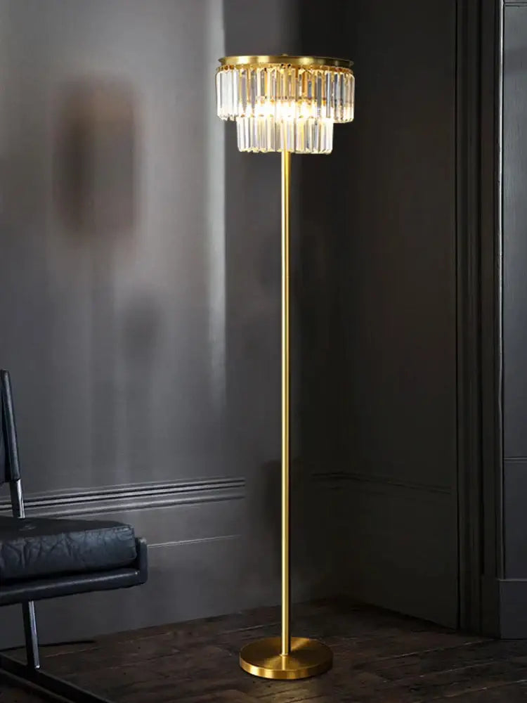 DecorBites™ All Brass Crystal Floor Lamp Gold Luxury Decor Living Room Lighting