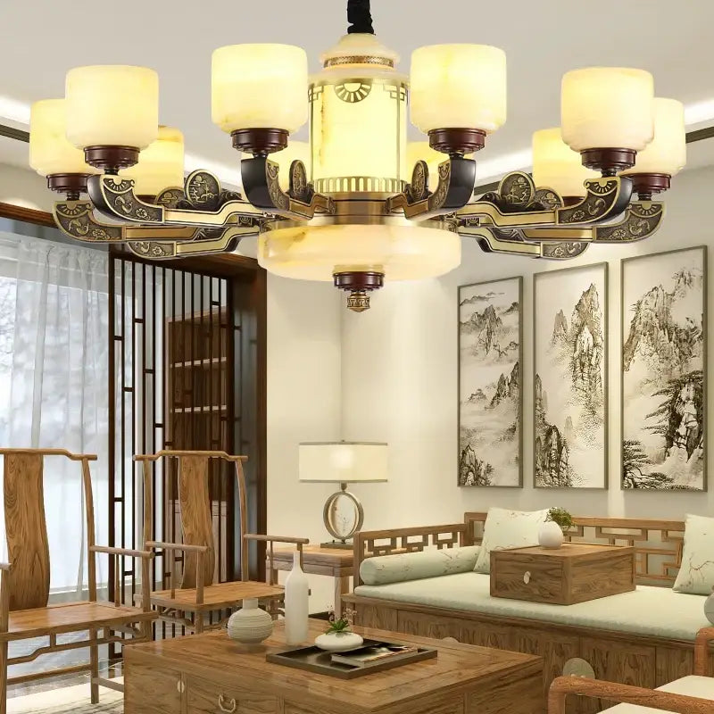 DecorBites™ All Copper Jade Chandelier | Chinese Style Living Room Dining Room Lighting