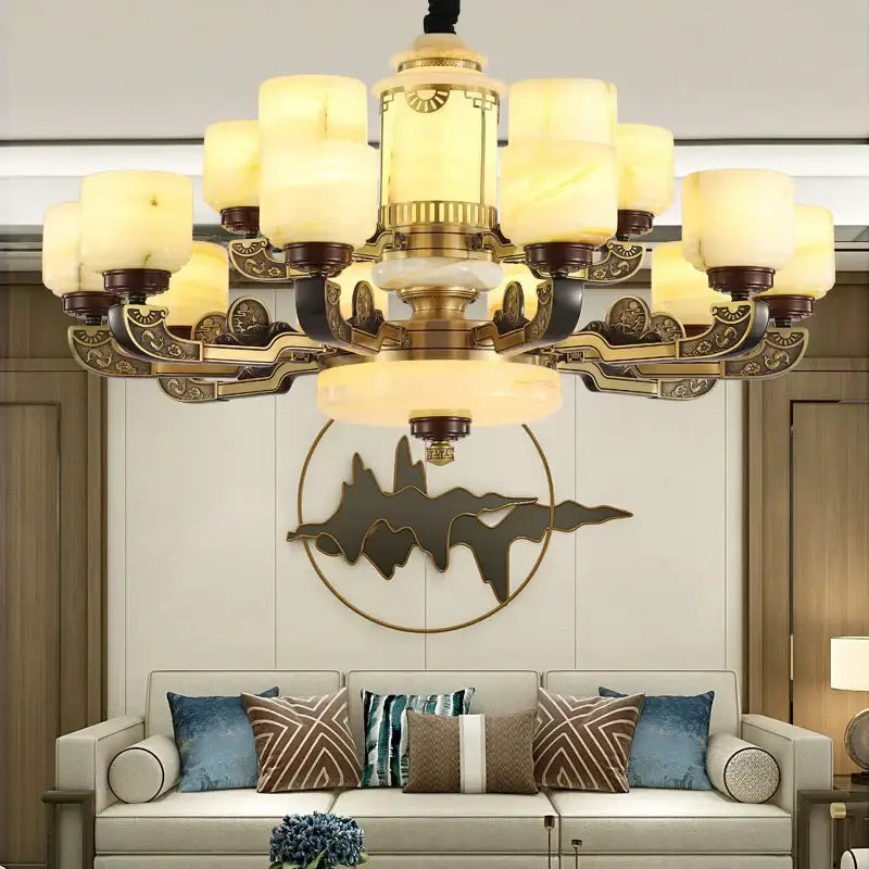 DecorBites™ All Copper Jade Chandelier | Chinese Style Living Room Dining Room Lighting