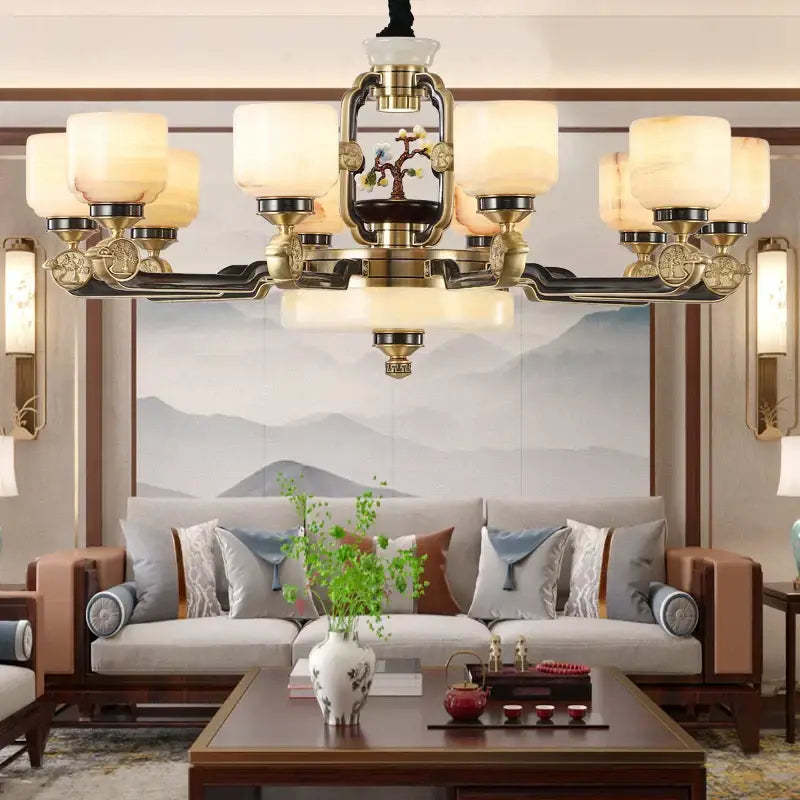 DecorBites™ All Copper Jade Chandelier for Living Room, Villa Duplex Multi-storey Lighting