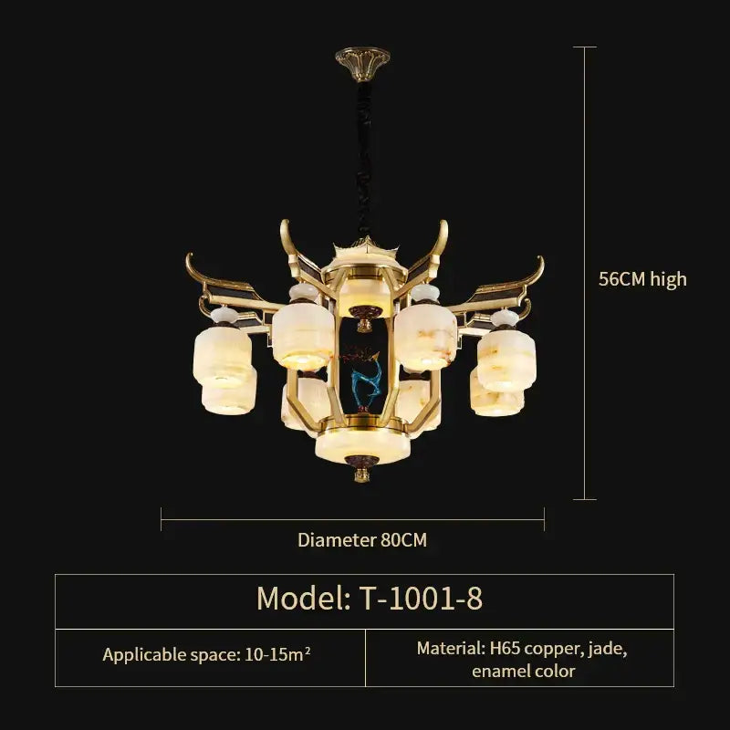 DecorBites™ All Copper Jade Chandelier for Villa Living Room, Dining Room - Chinese Style Duplex Copper Lamp