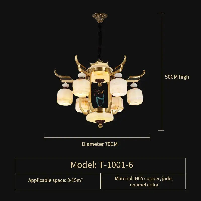 DecorBites™ All Copper Jade Chandelier for Villa Living Room, Dining Room - Chinese Style Duplex Copper Lamp