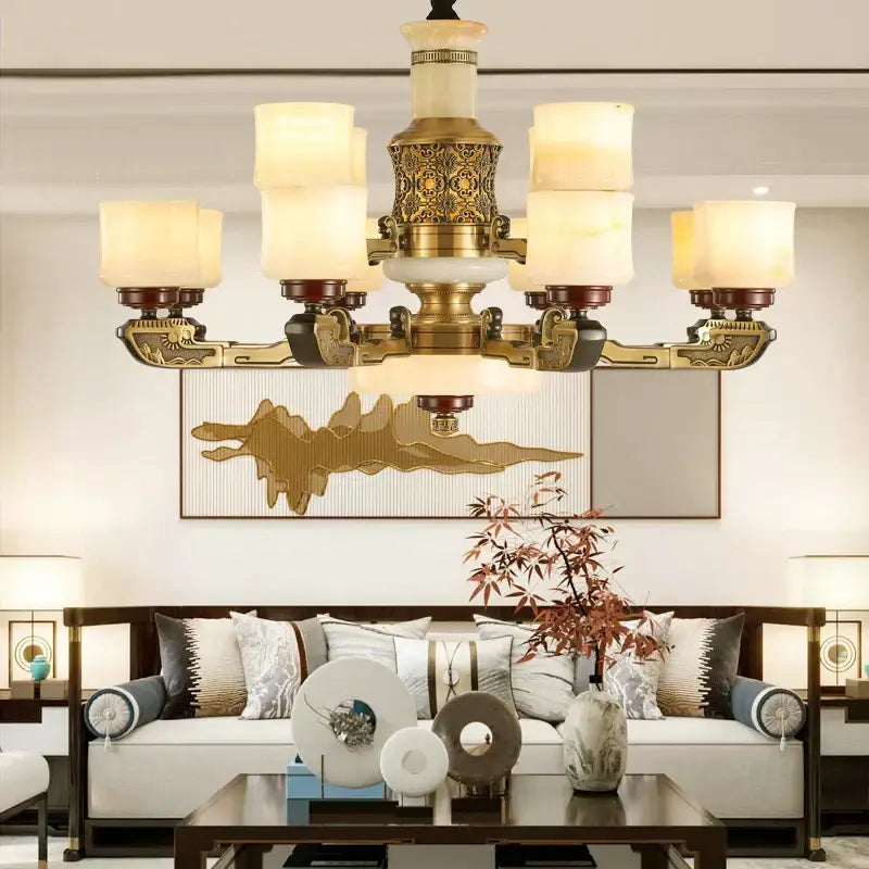DecorBites™ All Copper Marble Jade Chandelier: Luxury Living Room Hall Bedroom Lighting