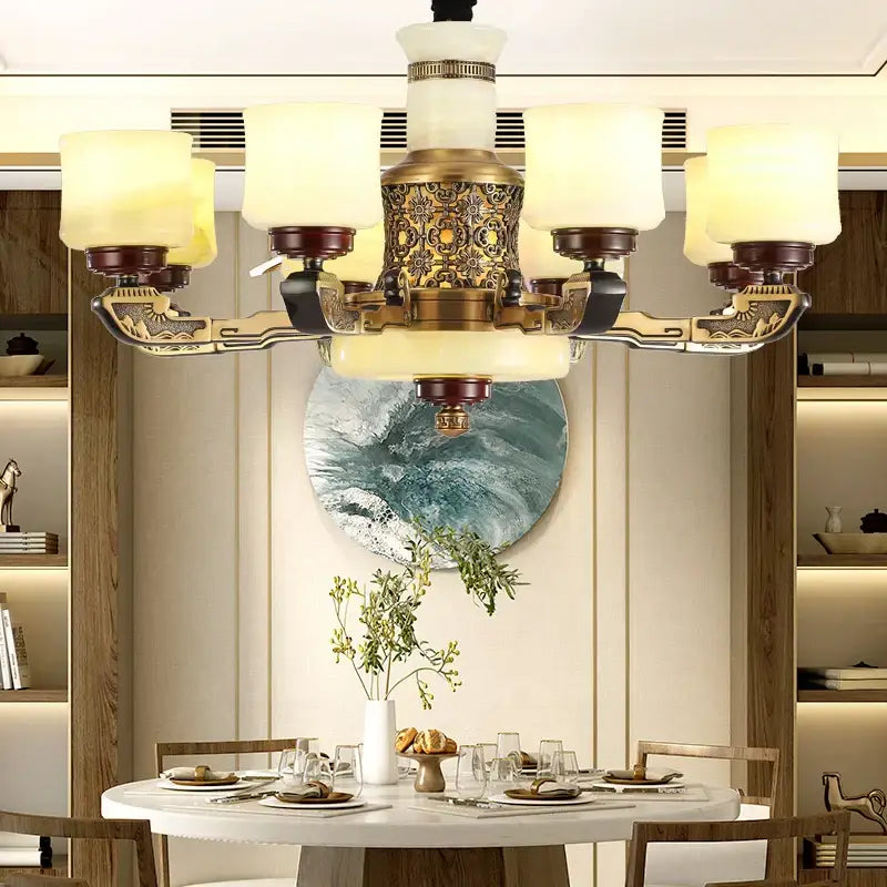 DecorBites™ All Copper Marble Jade Chandelier: Luxury Living Room Hall Bedroom Lighting