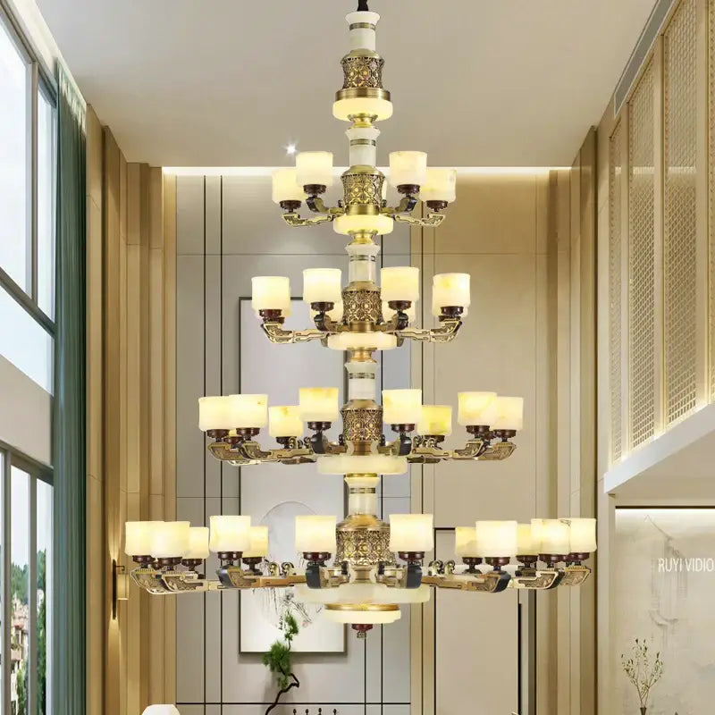 DecorBites™ All Copper Marble Jade Chandelier: Luxury Living Room Hall Bedroom Lighting