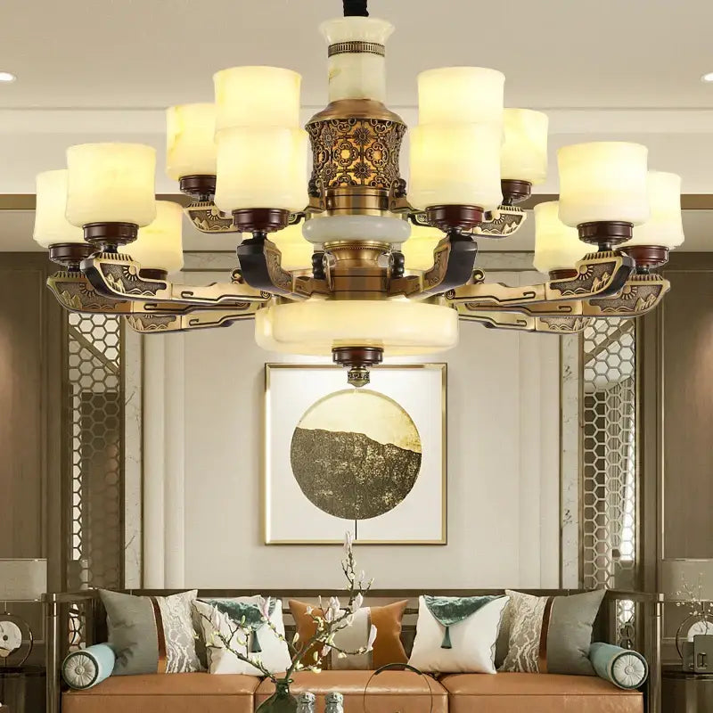 DecorBites™ All Copper Marble Jade Chandelier: Luxury Living Room Hall Bedroom Lighting