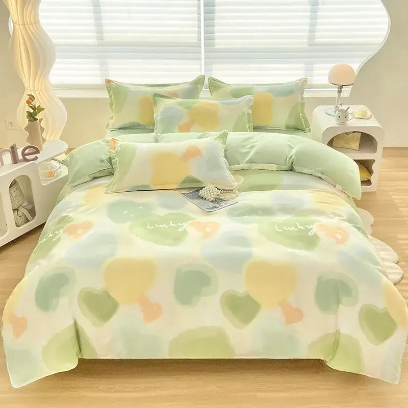 DecorBites™ Aloe Cotton Printed Bed Sets 4Pcs Soft Cozy Bedding Set for Adults