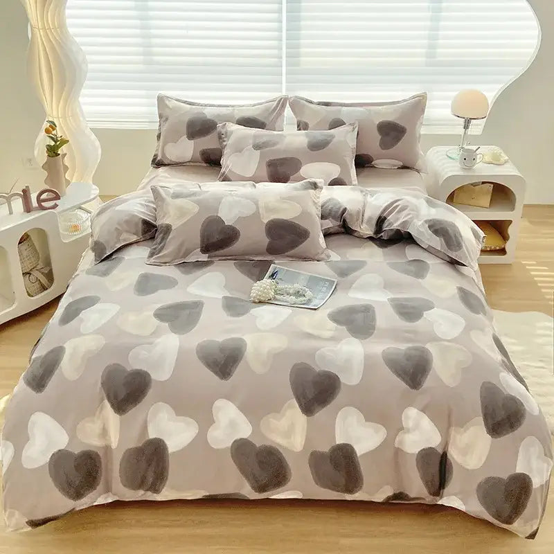 DecorBites™ Aloe Cotton Printed Bed Sets 4Pcs Soft Cozy Bedding Set for Adults