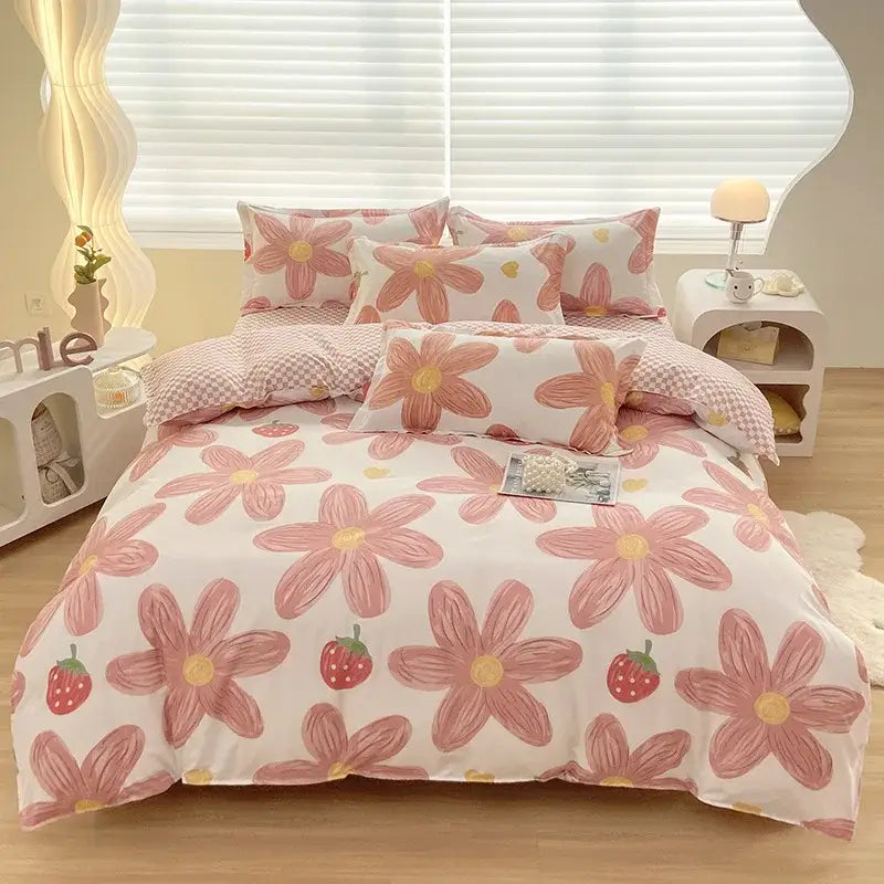 DecorBites™ Aloe Cotton Printed Bed Sets 4Pcs Soft Cozy Bedding Set for Adults