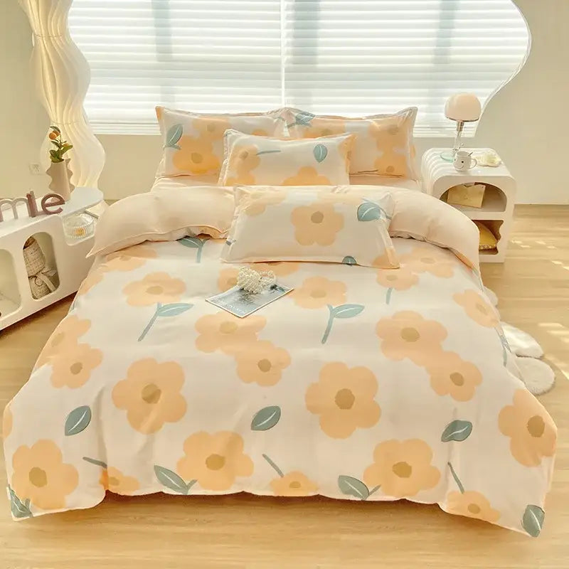 DecorBites™ Aloe Cotton Printed Bed Sets 4Pcs Soft Cozy Bedding Set for Adults