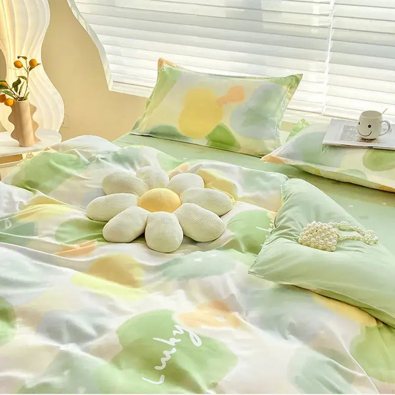 DecorBites™ Aloe Cotton Printed Bed Sets 4Pcs Soft Cozy Bedding Set for Adults