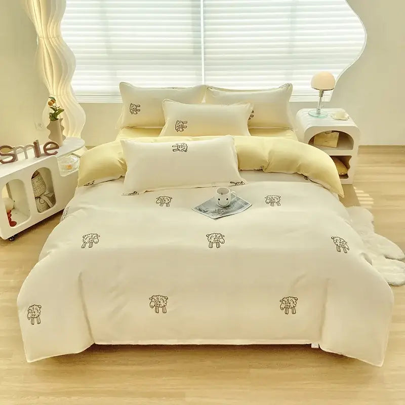 DecorBites™ Aloe Cotton Printed Bed Sets 4Pcs Soft Cozy Bedding Set for Adults