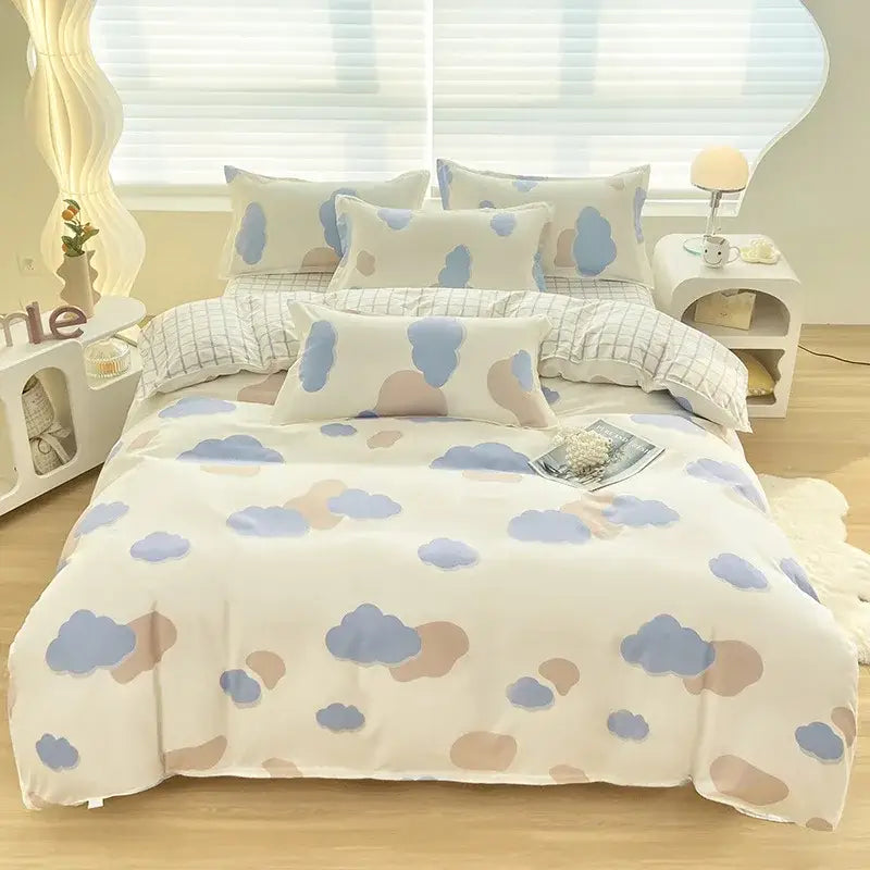 DecorBites™ Aloe Cotton Printed Bed Sets 4Pcs Soft Cozy Bedding Set for Adults