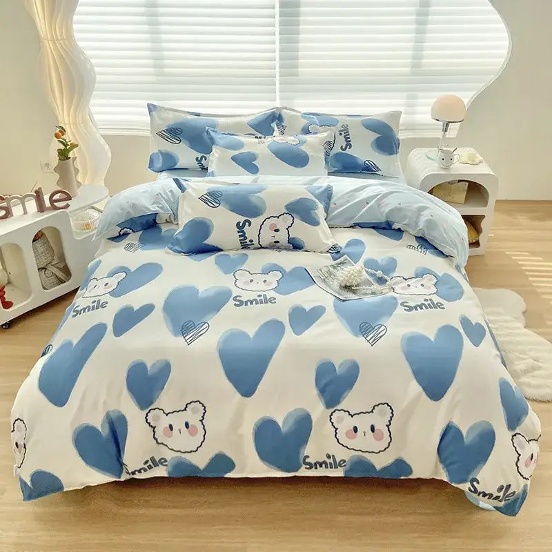 DecorBites™ Aloe Cotton Printed Bed Sets 4Pcs Soft Cozy Bedding Set for Adults