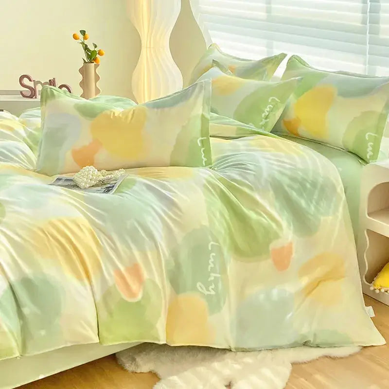 DecorBites™ Aloe Cotton Printed Bed Sets 4Pcs Soft Cozy Bedding Set for Adults