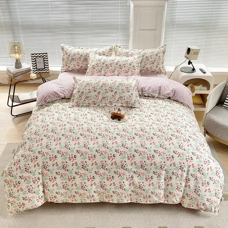 DecorBites™ Aloe Cotton Printed Bed Sets 4Pcs Soft Cozy Bedding Set for Adults