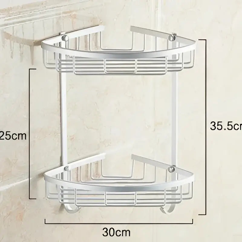 DecorBites™ Aluminium Double Shelf Kitchen and Bathroom Corner Basket Angel Rack