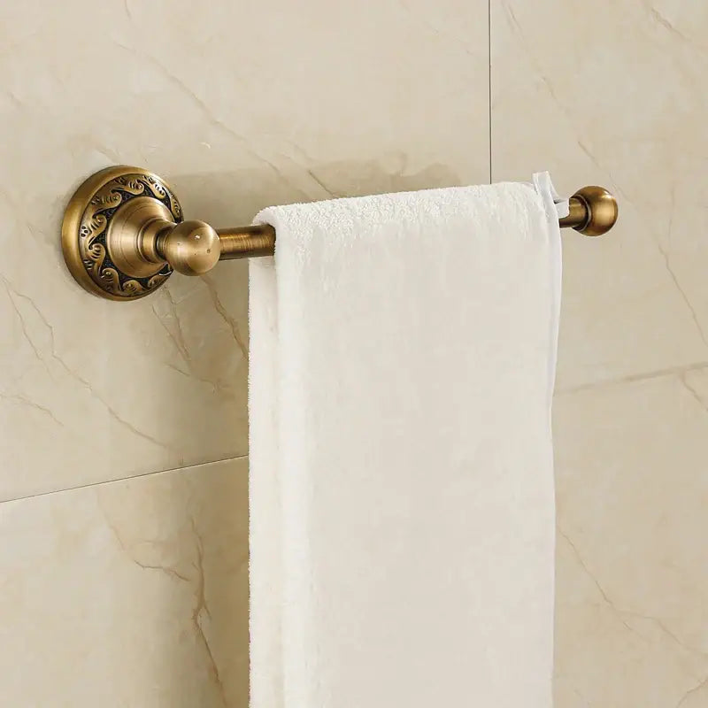 DecorBites™ Aluminium Wall Mounted Round Towel Holder in Antique Brass - Classic Bathroom Accessories