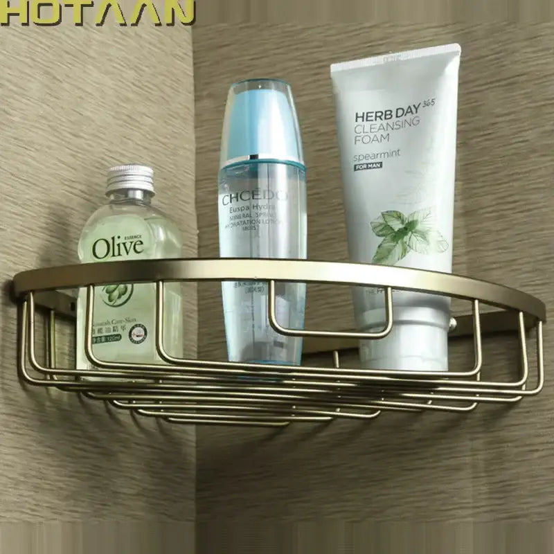 DecorBites™ Aluminum Antique Finish Shower Basket Holder Shelf, Single Layer