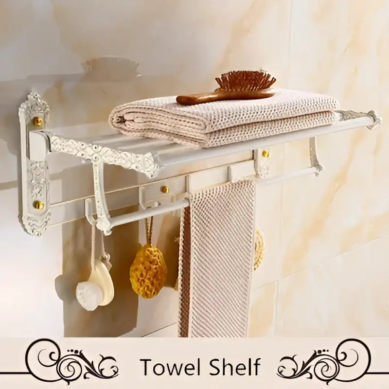 DecorBites™ Aluminum Bath Hardware Set: Shelf, Towel Rack, Paper Holder, Brush Holder, Hooks
