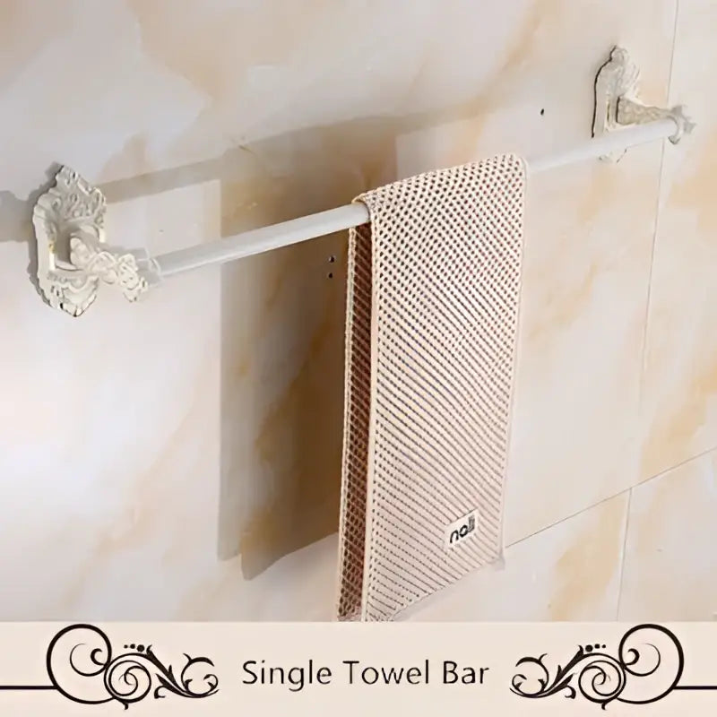 DecorBites™ Aluminum Bath Hardware Set: Shelf, Towel Rack, Paper Holder, Brush Holder, Hooks