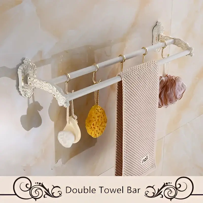 DecorBites™ Aluminum Bath Hardware Set: Shelf, Towel Rack, Paper Holder, Brush Holder, Hooks