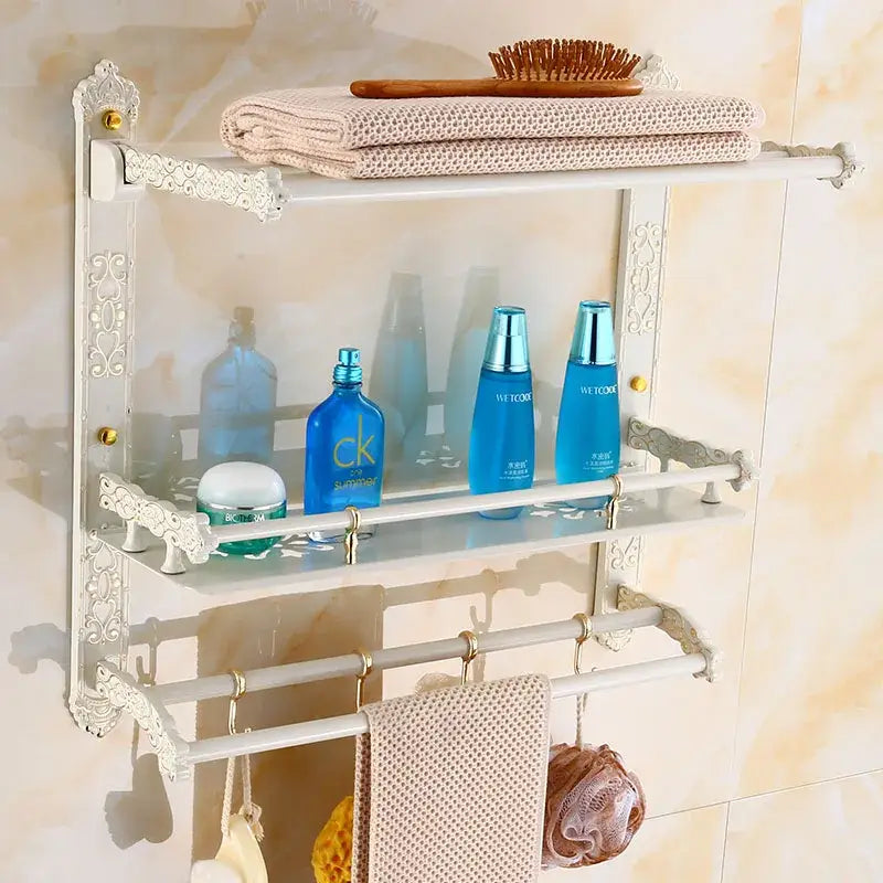 DecorBites™ Aluminum Bath Hardware Set: Shelf, Towel Rack, Paper Holder, Brush Holder, Hooks